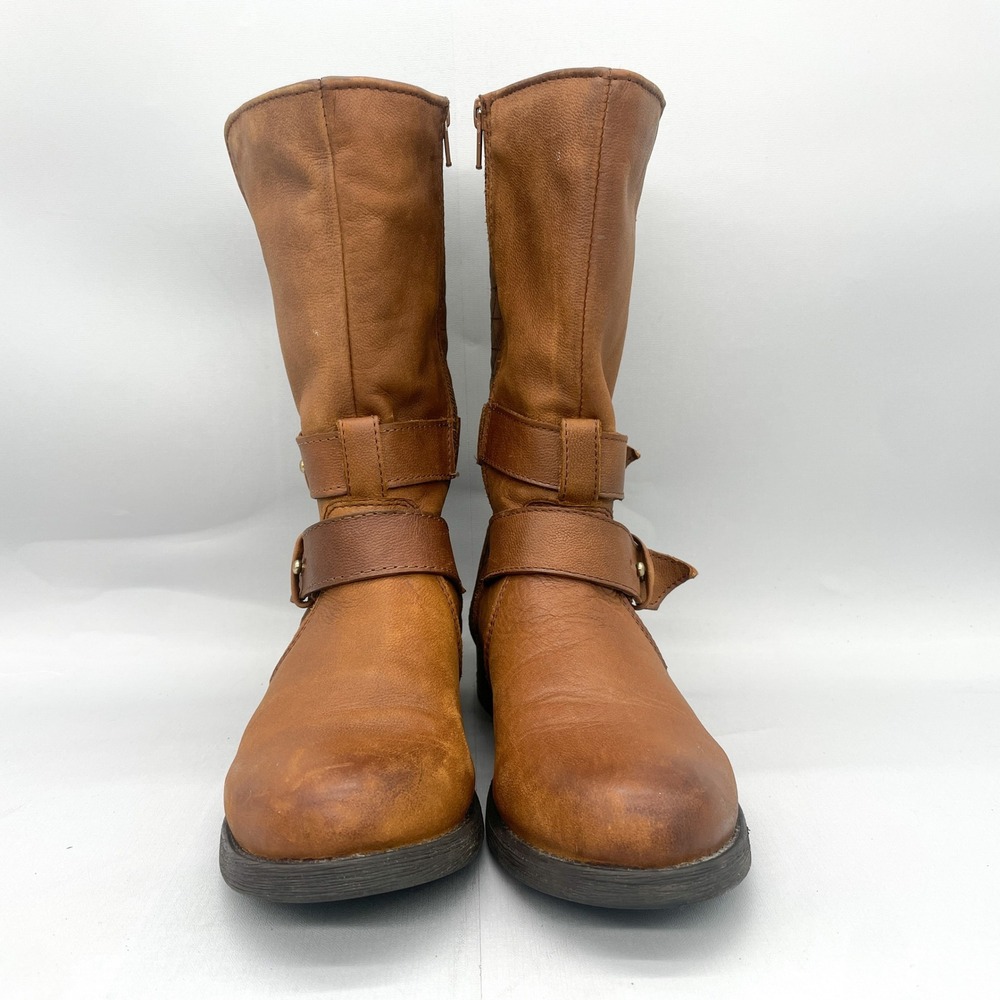 Steve Madden Womens 7.5 Kristenn Boots Brown Leather Quilted Buckle Moto Biker - Picture 2 of 14